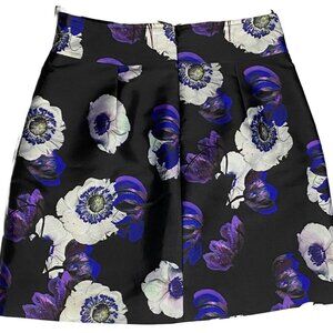J.Crew Floral Mini Skirt Womens Size 2 Black Purple Pleated Lined Pockets
